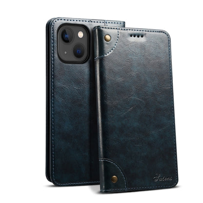 For iPhone 15 Plus Suteni Baroque Calf Texture Buckle Wallet Leather Phone Case(Blue) by Suteni