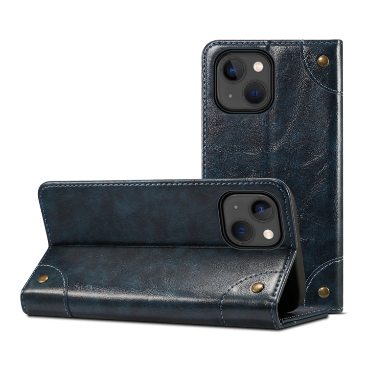 For iPhone 15 Plus Suteni Baroque Calf Texture Buckle Wallet Leather Phone Case(Blue) by Suteni