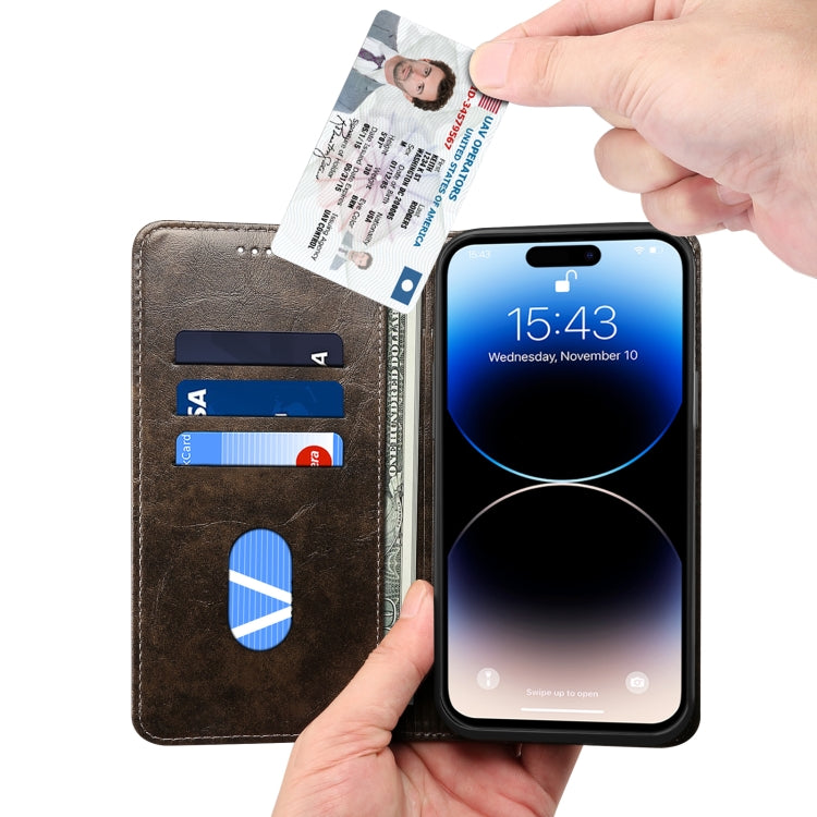 For iPhone 15 Pro Max Suteni Baroque Calf Texture Buckle Wallet Leather Phone Case(Black) by Suteni