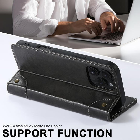 For iPhone 16e Suteni Baroque Calf Texture Buckle Wallet Leather Phone Case(Black) by Suteni