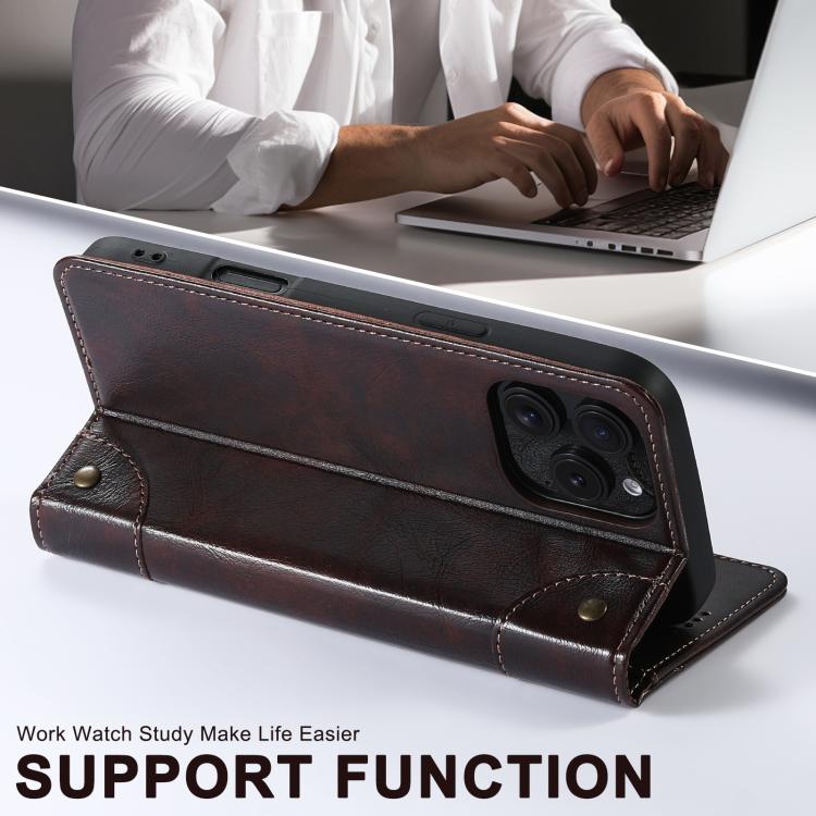 For iPhone 16e Suteni Baroque Calf Texture Buckle Wallet Leather Phone Case(Brown) by Suteni