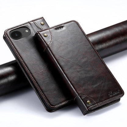 For iPhone 16e Suteni Baroque Calf Texture Buckle Wallet Leather Phone Case(Brown) by Suteni