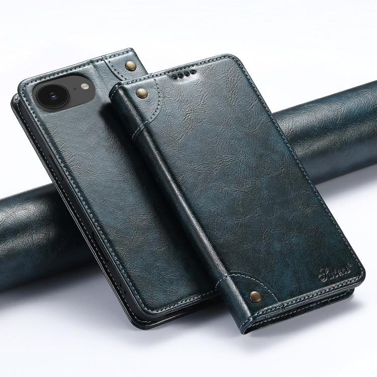 For iPhone 16e Suteni Baroque Calf Texture Buckle Wallet Leather Phone Case(Blue) by Suteni