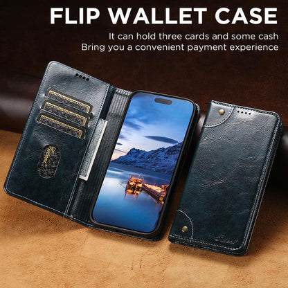 For iPhone 17 Pro Max Suteni Baroque Calf Texture Buckle Wallet Leather Phone Case(Blue) by Suteni