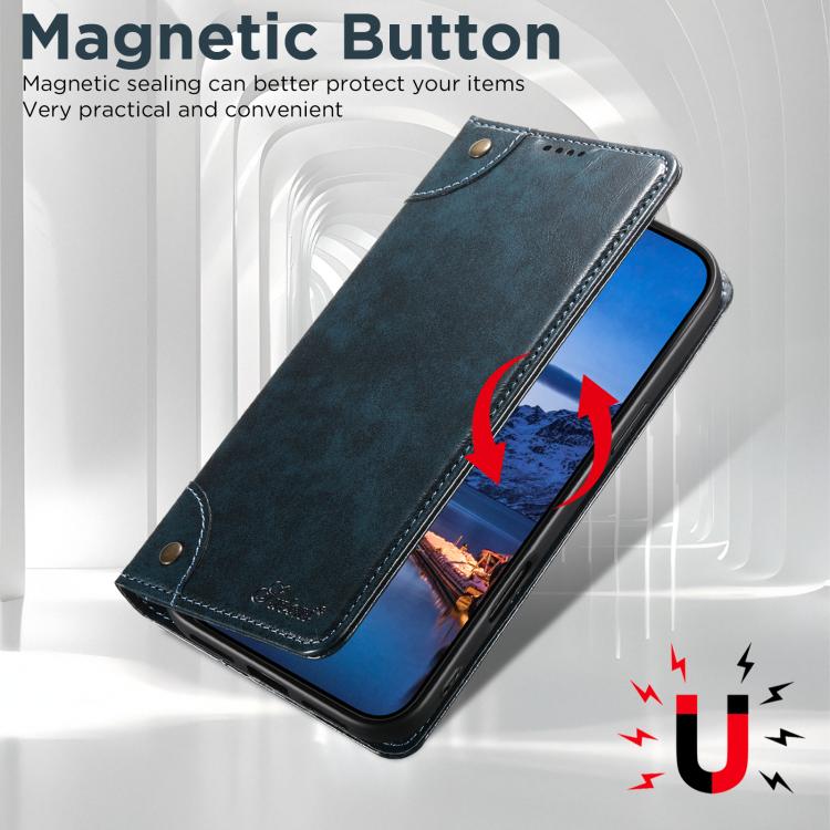 For iPhone 17 Pro Max Suteni Baroque Calf Texture Buckle Wallet Leather Phone Case(Blue) by Suteni