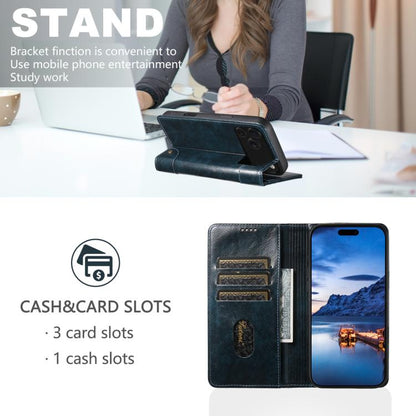 For iPhone 17 Pro Max Suteni Baroque Calf Texture Buckle Wallet Leather Phone Case(Blue) by Suteni