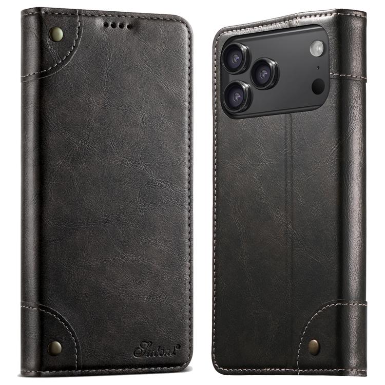 For iPhone 17 Pro Suteni Baroque Calf Texture Buckle Wallet Leather Phone Case(Black) by Suteni