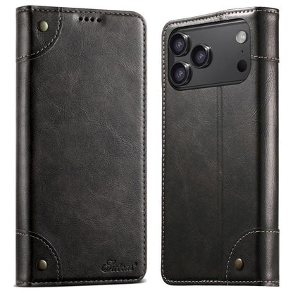 For iPhone 17 Pro Suteni Baroque Calf Texture Buckle Wallet Leather Phone Case(Black) by Suteni
