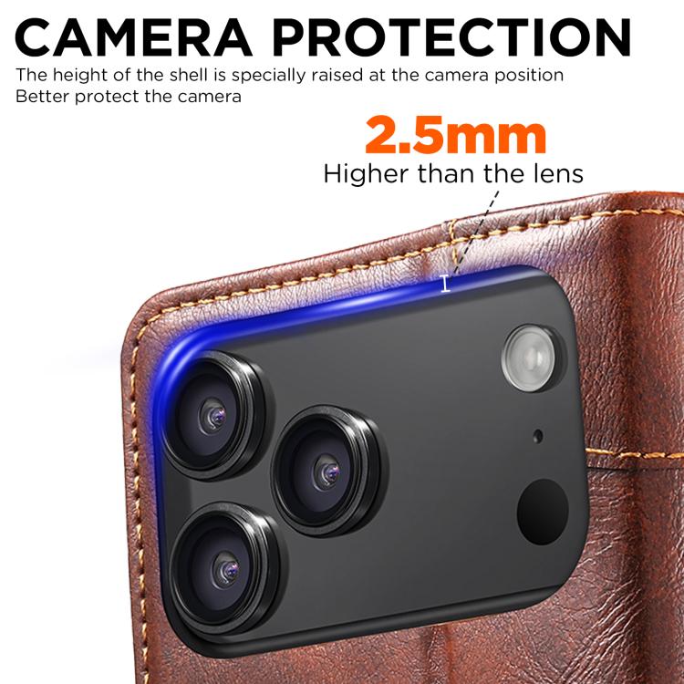 For iPhone 17 Pro Suteni Baroque Calf Texture Buckle Wallet Leather Phone Case(Khaki) by Suteni