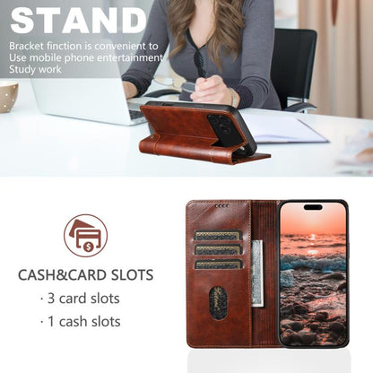 For iPhone 17 Pro Suteni Baroque Calf Texture Buckle Wallet Leather Phone Case(Khaki) by Suteni