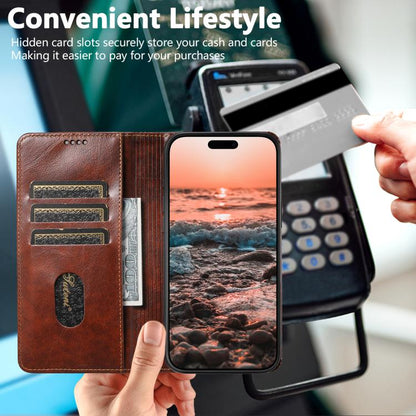 For iPhone 17 Pro Suteni Baroque Calf Texture Buckle Wallet Leather Phone Case(Khaki) by Suteni