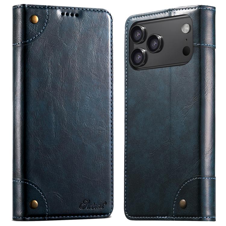 For iPhone 17 Pro Suteni Baroque Calf Texture Buckle Wallet Leather Phone Case(Blue) by Suteni