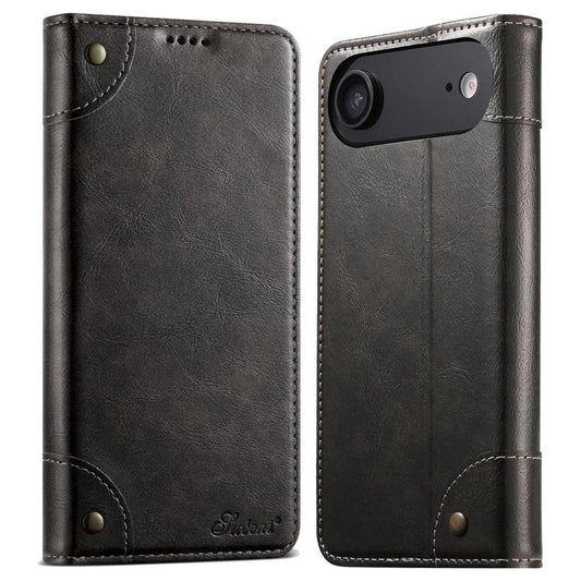 For iPhone Air Suteni Baroque Calf Texture Buckle Wallet Leather Phone Case(Black) by Suteni