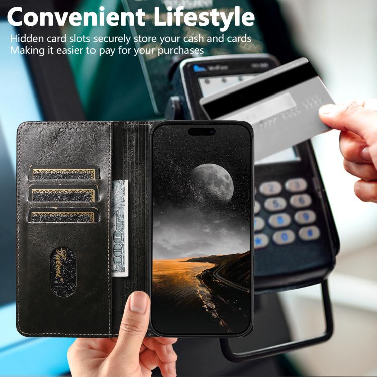 For iPhone Air Suteni Baroque Calf Texture Buckle Wallet Leather Phone Case(Black) by Suteni