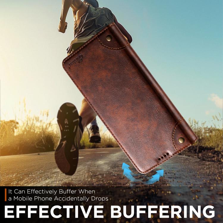 For iPhone Air Suteni Baroque Calf Texture Buckle Wallet Leather Phone Case(Khaki) by Suteni