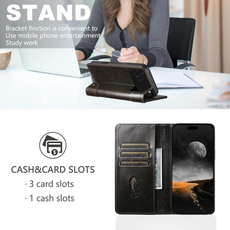 For iPhone 17 Suteni Baroque Calf Texture Buckle Wallet Leather Phone Case(Black) by Suteni