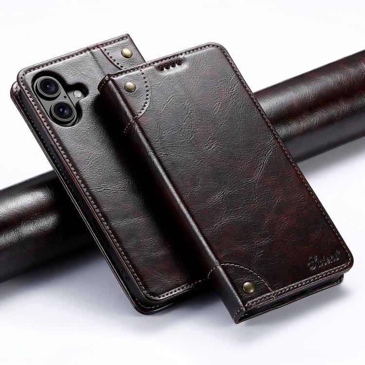 For iPhone 17 Suteni Baroque Calf Texture Buckle Wallet Leather Phone Case(Brown) by Suteni
