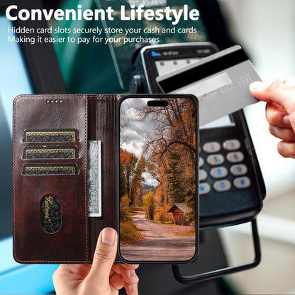 For iPhone 17 Suteni Baroque Calf Texture Buckle Wallet Leather Phone Case(Brown) by Suteni