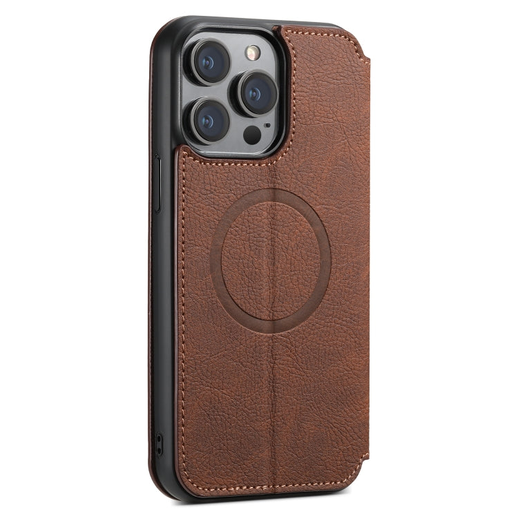 For iPhone 15 Plus Suteni J06 Retro Matte Litchi Texture Leather MagSafe Phone Case(Brown) by Suteni