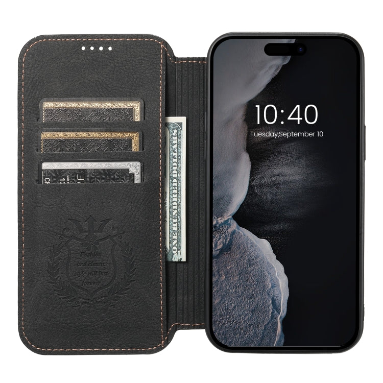 For iPhone 15 Suteni J06 Retro Matte Litchi Texture Leather MagSafe Phone Case(Black) by Suteni