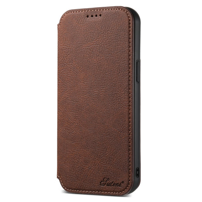 For iPhone 15 Suteni J06 Retro Matte Litchi Texture Leather MagSafe Phone Case(Brown) by Suteni