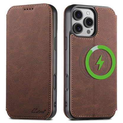 For iPhone 16 Pro Suteni J06 Retro Matte Litchi Texture Leather MagSafe Phone Case(Brown) by Suteni