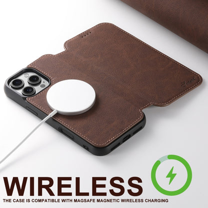 For iPhone 16 Pro Suteni J06 Retro Matte Litchi Texture Leather MagSafe Phone Case(Brown) by Suteni