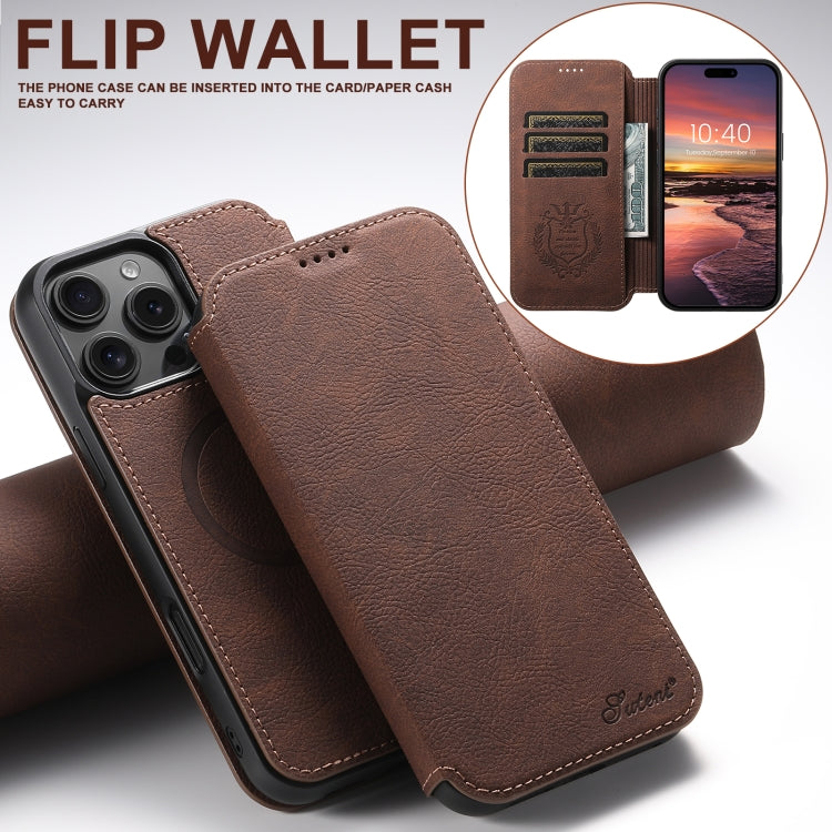 For iPhone 16 Pro Max Suteni J06 Retro Matte Litchi Texture Leather MagSafe Phone Case(Brown) by Suteni