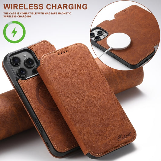 For iPhone 16 Pro Max Suteni J06 Retro Matte Litchi Texture Leather MagSafe Phone Case(Khaki) by Suteni