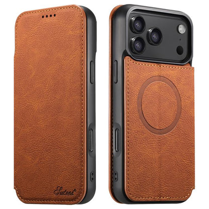 For iPhone 17 Pro Max Suteni J06 Retro Matte Litchi Texture Leather MagSafe Phone Case(Khaki) by Suteni