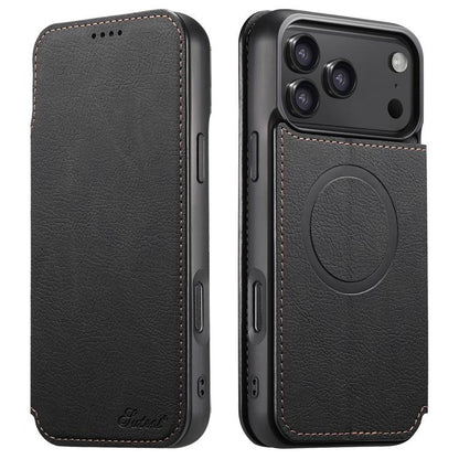 For iPhone 17 Pro Suteni J06 Retro Matte Litchi Texture Leather MagSafe Phone Case(Black) by Suteni