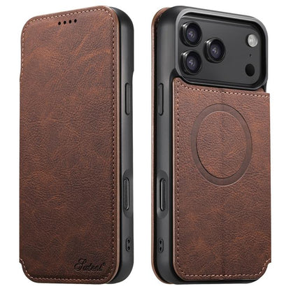 For iPhone 17 Pro Suteni J06 Retro Matte Litchi Texture Leather MagSafe Phone Case(Brown) by Suteni