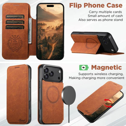 For iPhone 17 Pro Suteni J06 Retro Matte Litchi Texture Leather MagSafe Phone Case(Khaki) by Suteni