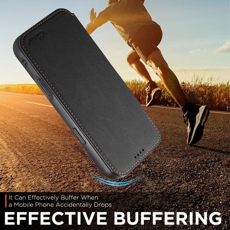 For iPhone Air Suteni J06 Retro Matte Litchi Texture Leather MagSafe Phone Case(Black) by Suteni