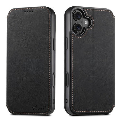 For iPhone 17 Suteni J06 Retro Matte Litchi Texture Leather MagSafe Phone Case(Black) by Suteni