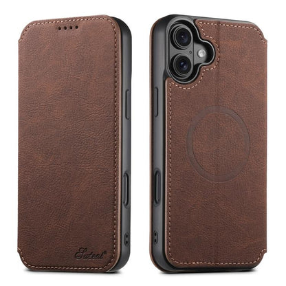 For iPhone 17 Suteni J06 Retro Matte Litchi Texture Leather MagSafe Phone Case(Brown) by Suteni