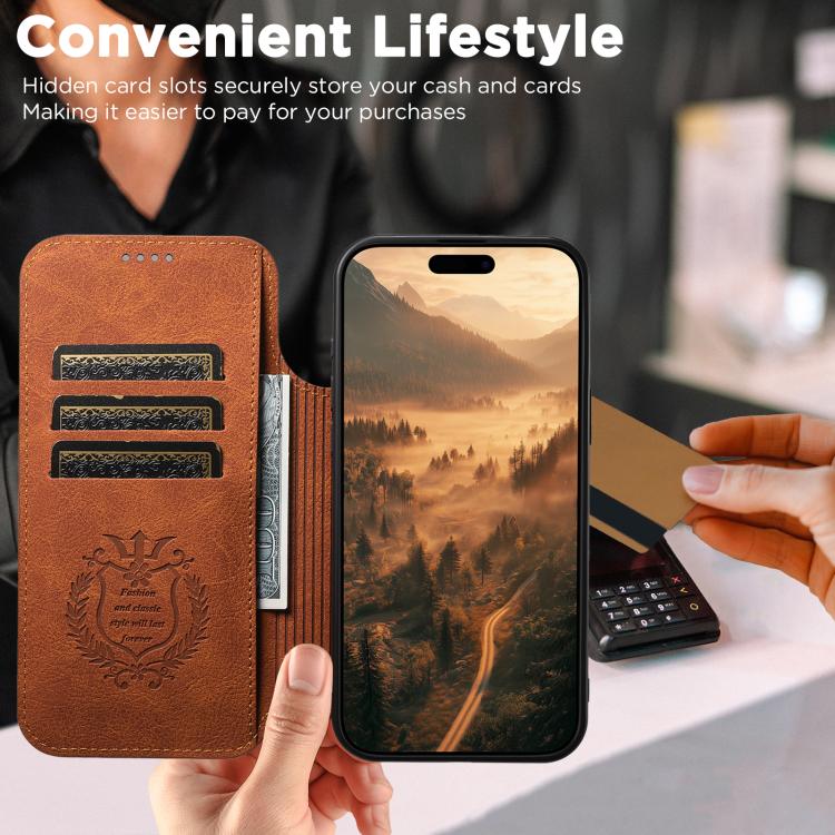 For iPhone 17 Suteni J06 Retro Matte Litchi Texture Leather MagSafe Phone Case(Khaki) by Suteni