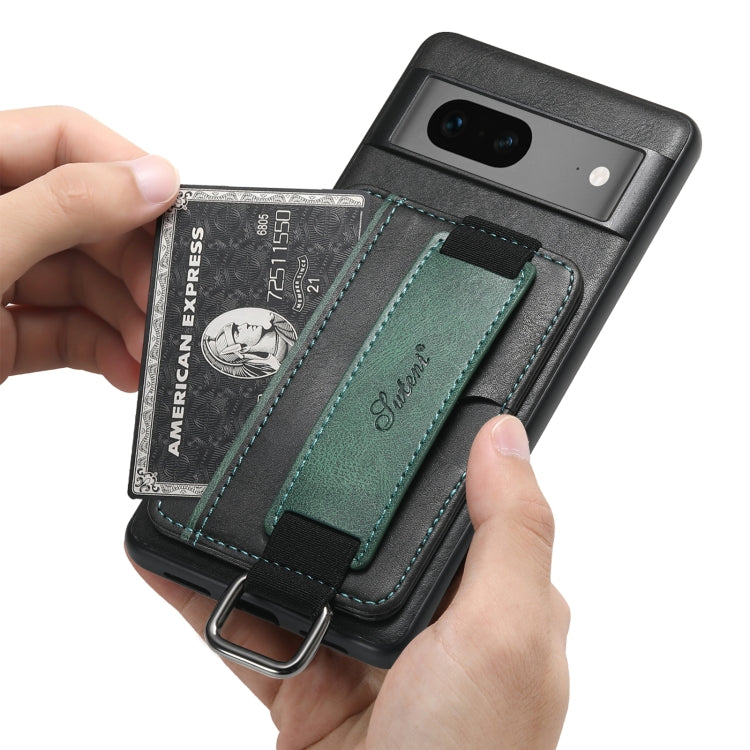 For Googel Pixel 8a Suteni H13 Card Wallet Wrist Strap Holder PU Phone Case(Black) by Suteni