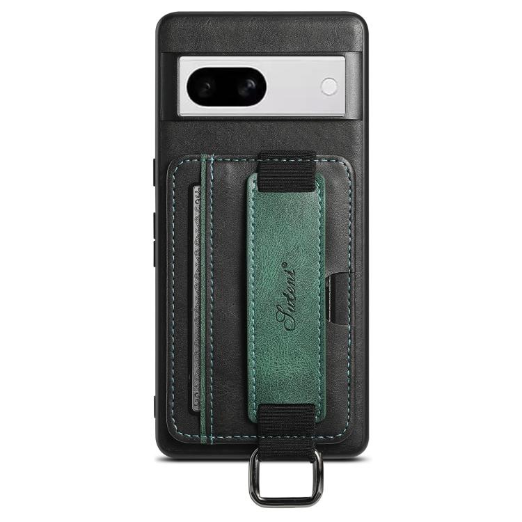 For Googel Pixel 8a Suteni H13 Card Wallet Wrist Strap Holder PU Phone Case(Black) by Suteni