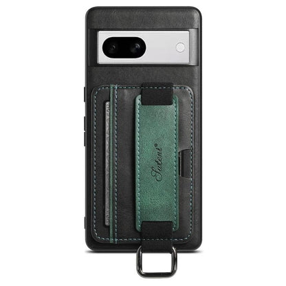 For Googel Pixel 8a Suteni H13 Card Wallet Wrist Strap Holder PU Phone Case(Black) by Suteni