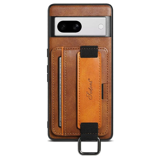 For Googel Pixel 8a Suteni H13 Card Wallet Wrist Strap Holder PU Phone Case(Brown) by Suteni