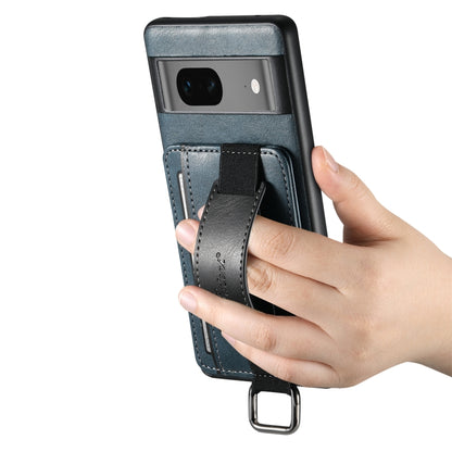 For Googel Pixel 8a Suteni H13 Card Wallet Wrist Strap Holder PU Phone Case(Blue) by Suteni