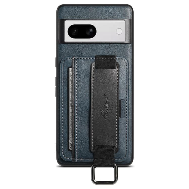 For Googel Pixel 8a Suteni H13 Card Wallet Wrist Strap Holder PU Phone Case(Blue) by Suteni