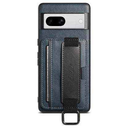 For Googel Pixel 8a Suteni H13 Card Wallet Wrist Strap Holder PU Phone Case(Blue) by Suteni
