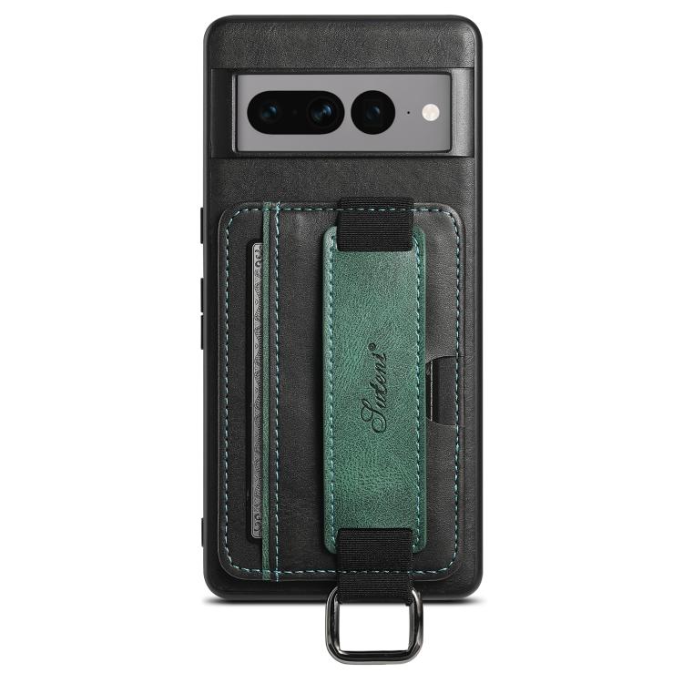 For Googel Pixel 8 Suteni H13 Card Wallet Wrist Strap Holder PU Phone Case(Black) by Suteni
