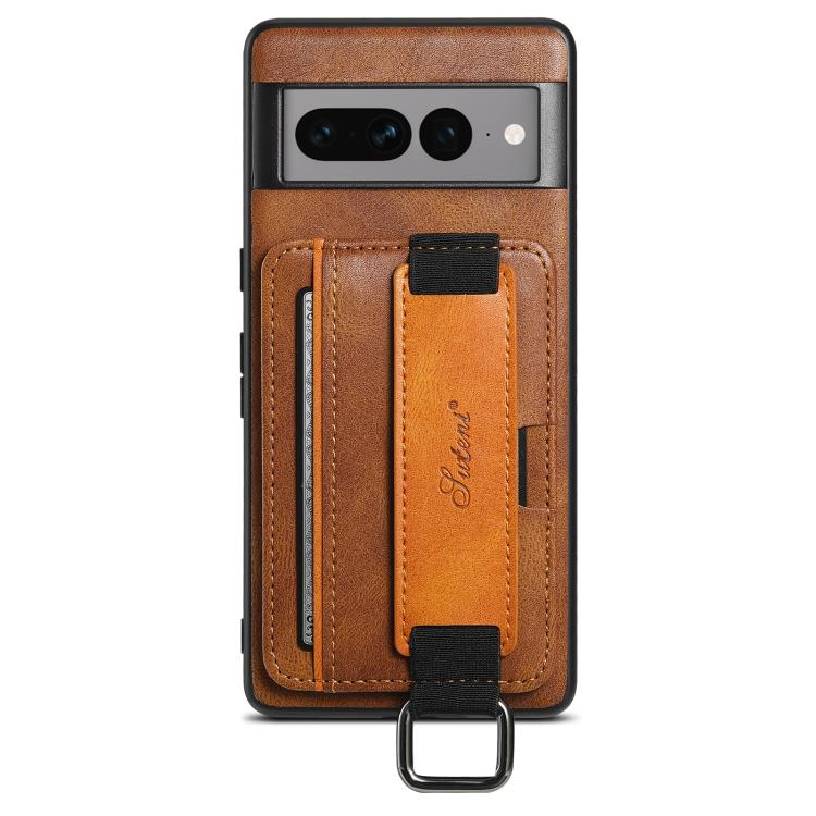 For Googel Pixel 8 Suteni H13 Card Wallet Wrist Strap Holder PU Phone Case(Brown) by Suteni