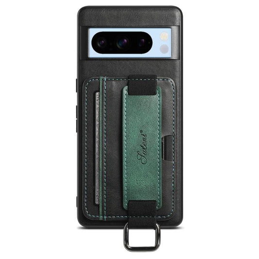 For Googel Pixel 8 Pro Suteni H13 Card Wallet Wrist Strap Holder PU Phone Case(Black) by Suteni