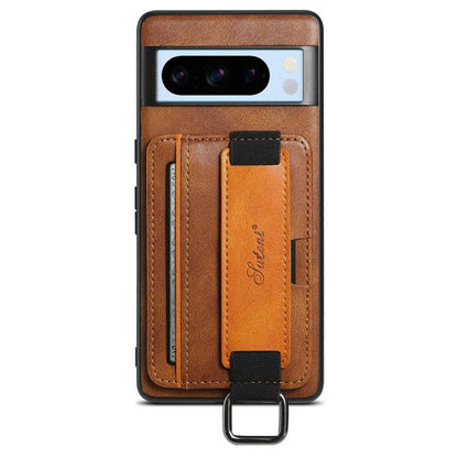For Googel Pixel 8 Pro Suteni H13 Card Wallet Wrist Strap Holder PU Phone Case(Brown) by Suteni