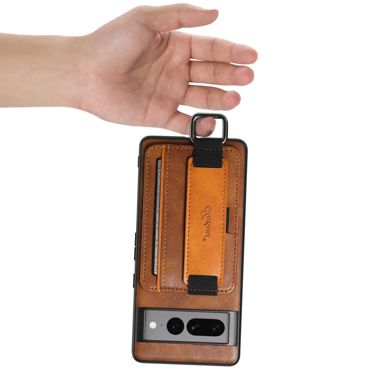 For Googel Pixel 8 Pro Suteni H13 Card Wallet Wrist Strap Holder PU Phone Case(Brown) by Suteni
