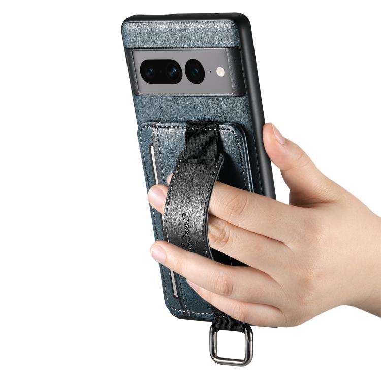 For Googel Pixel 8 Pro Suteni H13 Card Wallet Wrist Strap Holder PU Phone Case(Blue) by Suteni